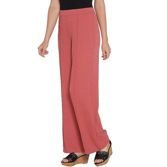 Isaac Mizrahi Pants - Women's Pebble Knit Wide Leg Pull-On Pant - Desert Rose
